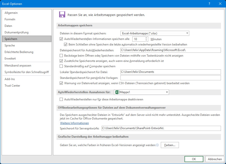 Microsoft_Excel_Optionen AutoRecover fuer Windows und MAC